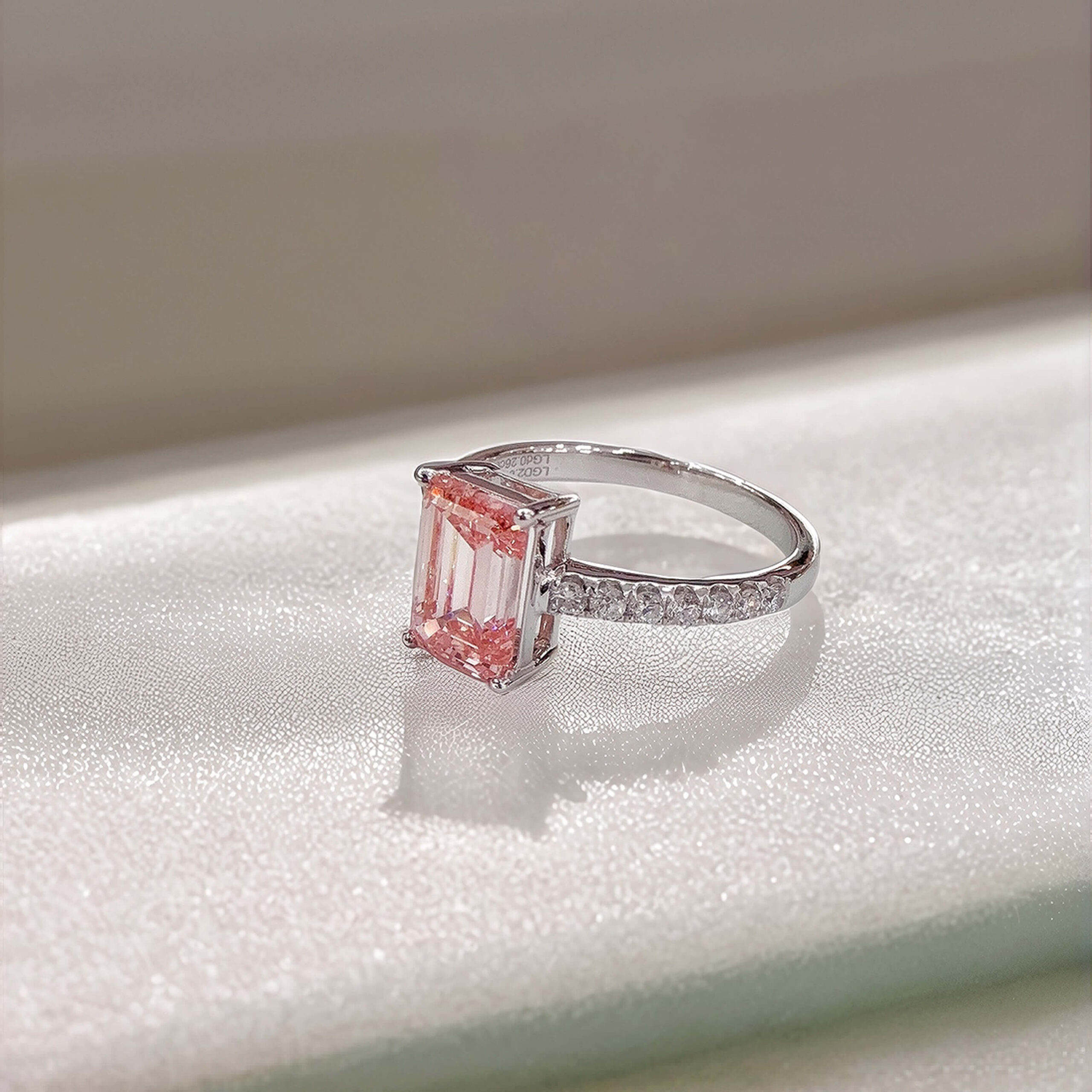 Emerald cut lab grown pink diamond engagement ring Emerald cut lab grown pink diamond engagement ring