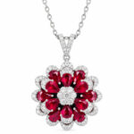 Flower bud design pear cut lab grown ruby pendant necklace 1 Flower bud design pear cut lab grown ruby pendant necklace
