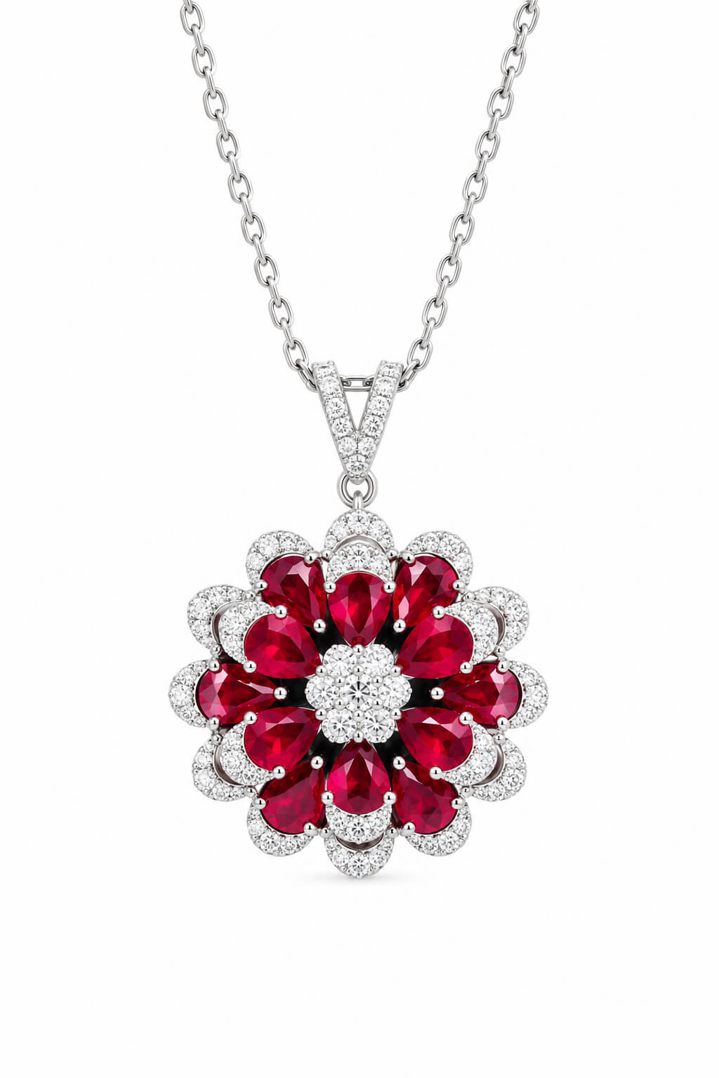 Flower bud design pear cut lab grown ruby pendant necklace Flower bud design pear cut lab grown ruby pendant necklace