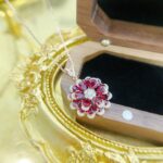 Flower bud design pear cut lab grown ruby pendant necklace 4 Flower bud design pear cut lab grown ruby pendant necklace