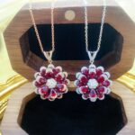Flower bud design pear cut lab grown ruby pendant necklace 5 Flower bud design pear cut lab grown ruby pendant necklace