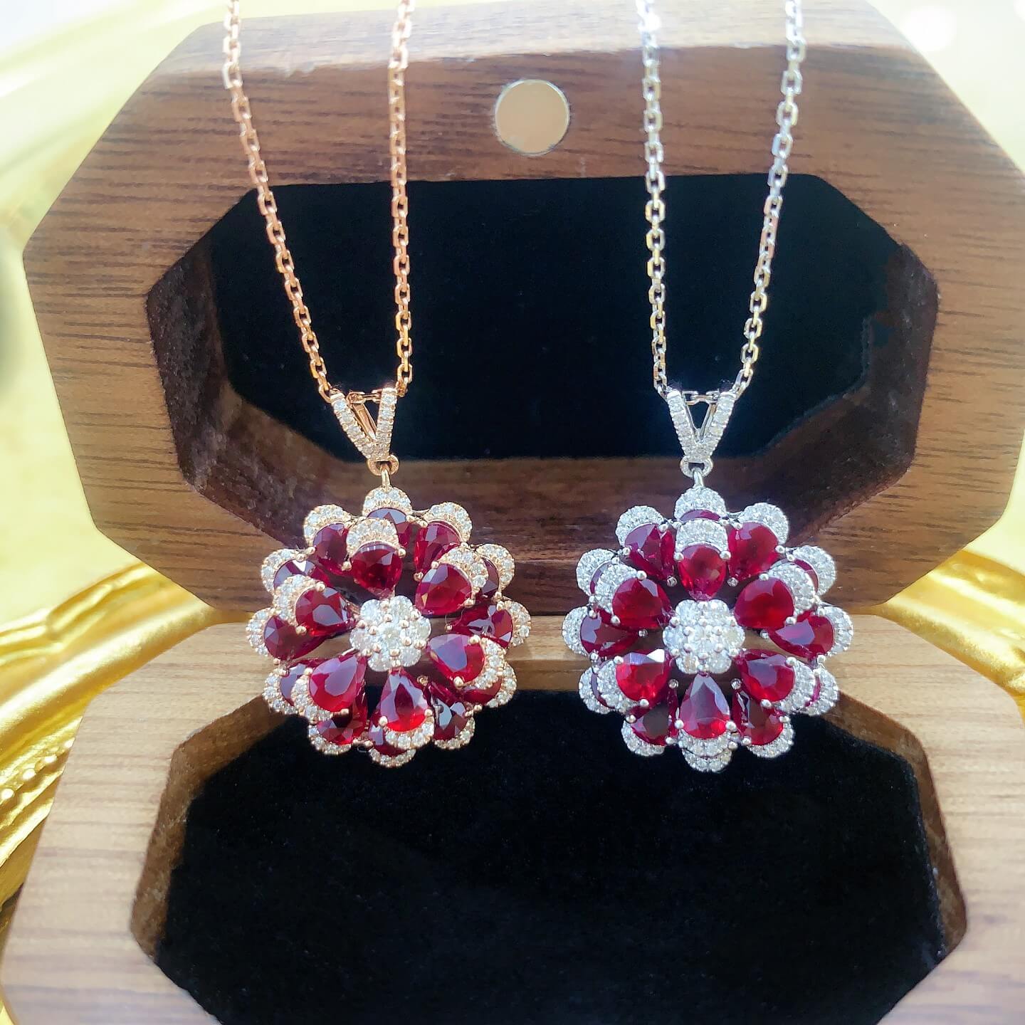 Flower bud design pear cut lab grown ruby pendant necklace Flower bud design pear cut lab grown ruby pendant necklace
