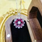 Flower bud design pear cut lab grown ruby pendant necklace 2 Flower bud design pear cut lab grown ruby pendant necklace