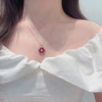 Flower bud design pear cut lab grown ruby pendant necklace 7 Flower bud design pear cut lab grown ruby pendant necklace