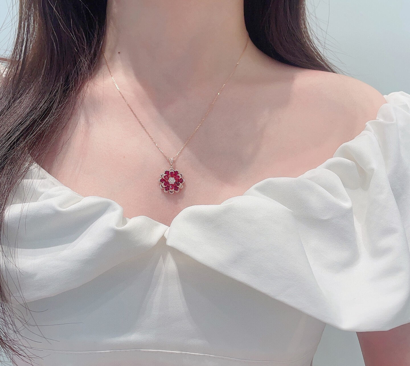 Flower bud design pear cut lab grown ruby pendant necklace Flower bud design pear cut lab grown ruby pendant necklace