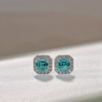Halo setting asscher cut lab grown Paraiba earrings stud 2 Halo setting asscher cut lab grown Paraiba earrings stud