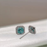 Halo setting asscher cut lab grown Paraiba earrings stud 4 Halo setting asscher cut lab grown Paraiba earrings stud
