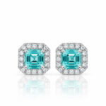 Halo setting asscher cut lab grown Paraiba earrings stud 1 Halo setting asscher cut lab grown Paraiba earrings stud