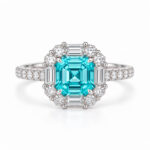 Halo setting asscher cut lab grown Paraiba engagement ring 1 Halo setting asscher cut lab grown Paraiba engagement ring