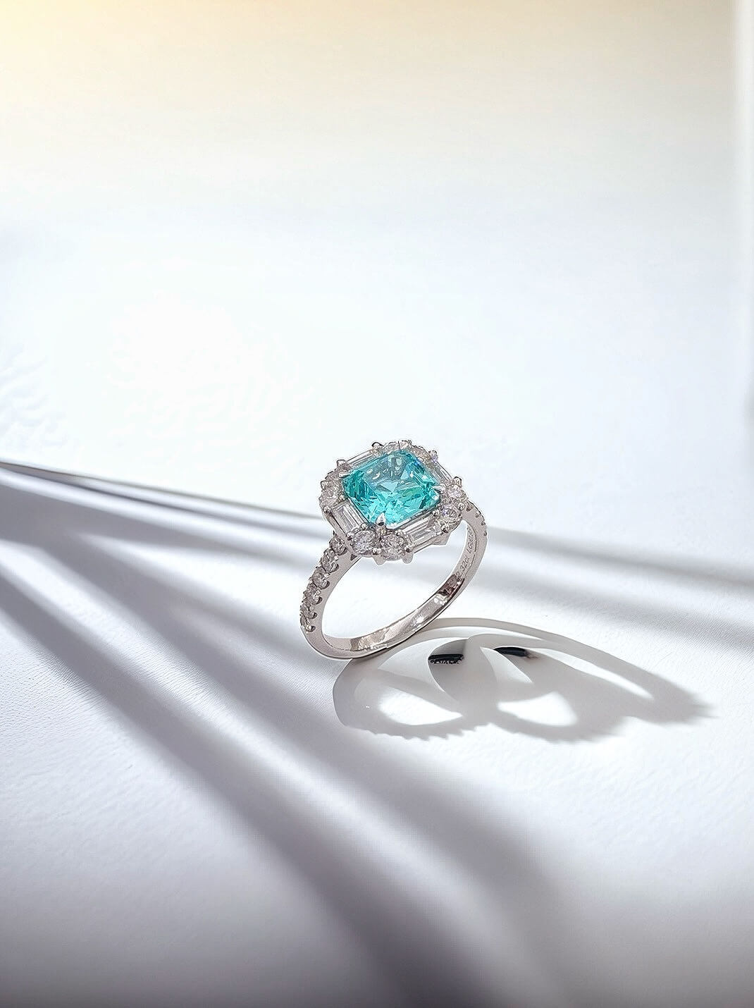 Halo setting asscher cut lab grown Paraiba engagement ring Halo setting asscher cut lab grown Paraiba engagement ring
