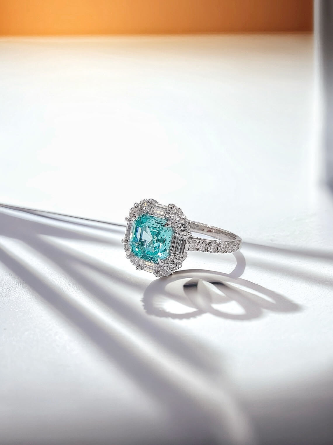 Halo setting asscher cut lab grown Paraiba engagement ring Halo setting asscher cut lab grown Paraiba engagement ring