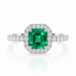 Halo setting asscher cut lab grown emerald engagement ring