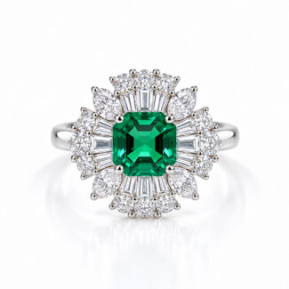 Halo setting asscher cut lab grown emerald engagement ring 01