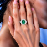 Halo setting asscher cut lab grown emerald engagement ring 02