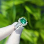 Halo setting asscher cut lab grown emerald engagement ring 02