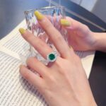 Halo setting asscher cut lab grown emerald engagement ring 02