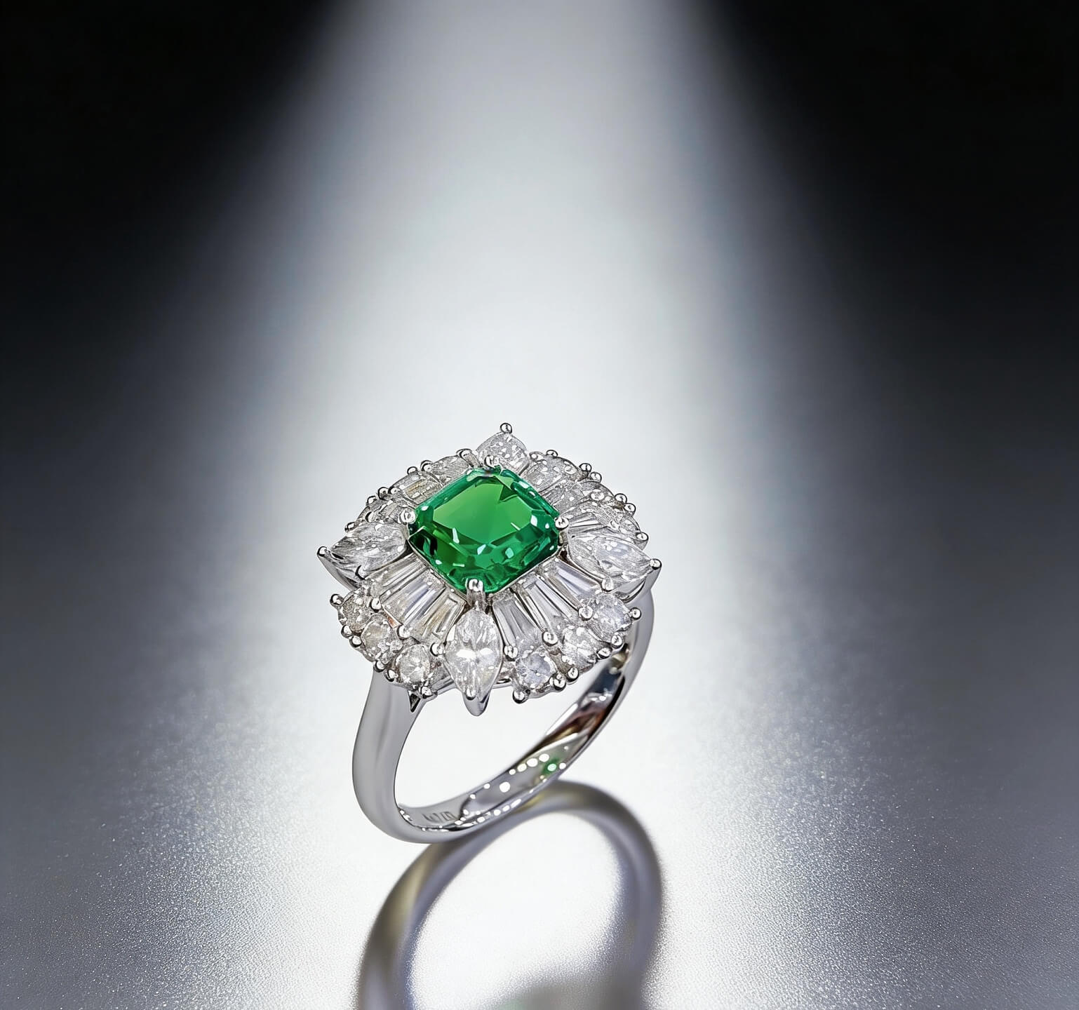 Halo setting asscher cut lab grown emerald engagement ring (5) Halo setting asscher cut lab grown emerald engagement ring 5