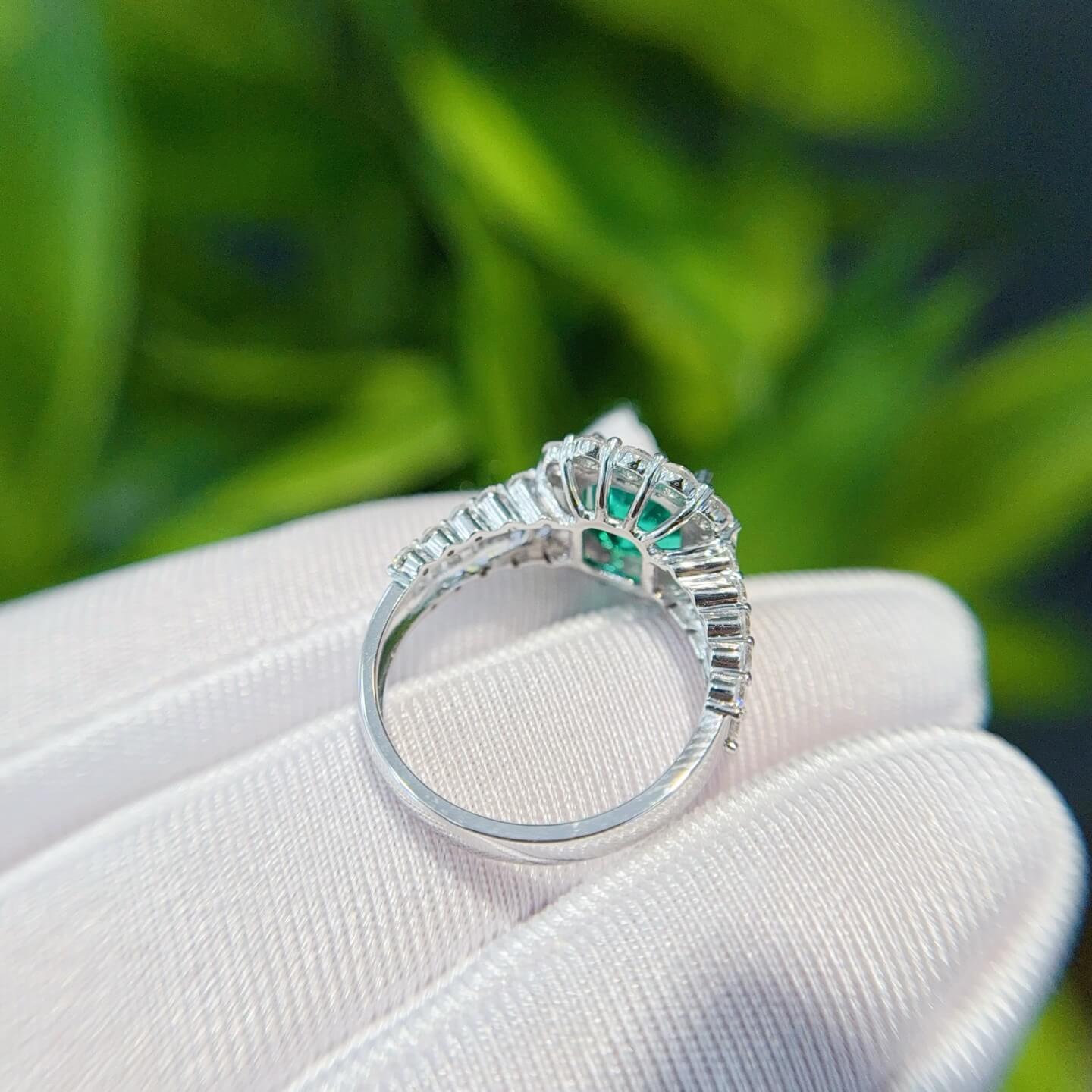 Halo setting asscher cut lab grown emerald engagement ring 02