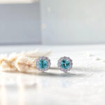 Halo setting cushion cut lab grown Paraiba earrings stud