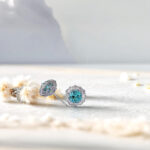 Halo setting cushion cut lab grown Paraiba earrings stud