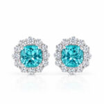 Halo setting cushion cut lab grown Paraiba earrings stud