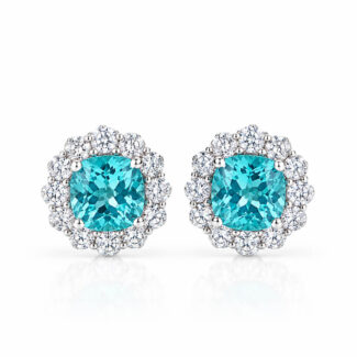 Halo setting cushion cut lab grown Paraiba earrings stud