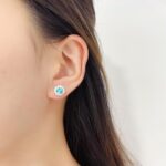 Halo setting cushion cut lab grown Paraiba earrings stud