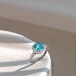 Halo setting cushion cut lab grown Paraiba engagement ring 4 Halo setting cushion cut lab grown Paraiba engagement ring
