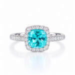 Halo setting cushion cut lab grown Paraiba engagement ring 1 Halo setting cushion cut lab grown Paraiba engagement ring