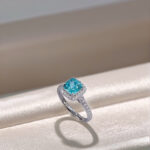 Halo setting cushion cut lab grown Paraiba engagement ring 3 Halo setting cushion cut lab grown Paraiba engagement ring
