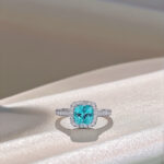 Halo setting cushion cut lab grown Paraiba engagement ring 2 Halo setting cushion cut lab grown Paraiba engagement ring
