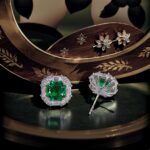 Halo setting asscher cut lab grown emerald earrings stud