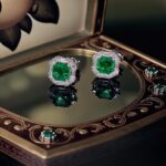 Halo setting asscher cut lab grown emerald earrings stud