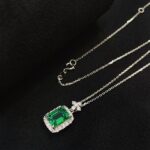 Halo setting emerald cut lab grown emerald pendant necklace 02