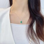 Halo setting emerald cut lab grown emerald pendant necklace 02