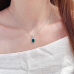 Halo setting emerald cut lab grown emerald pendant necklace 01