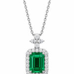 Halo setting emerald cut lab grown emerald pendant necklace 02