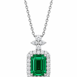Halo setting emerald cut lab grown emerald pendant necklace 02