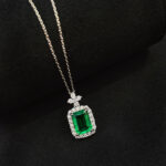 Halo setting emerald cut lab grown emerald pendant necklace 02
