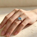 Halo setting heart cut lab grown blue diamond engagement ring 5 Halo setting heart cut lab grown blue diamond engagement ring