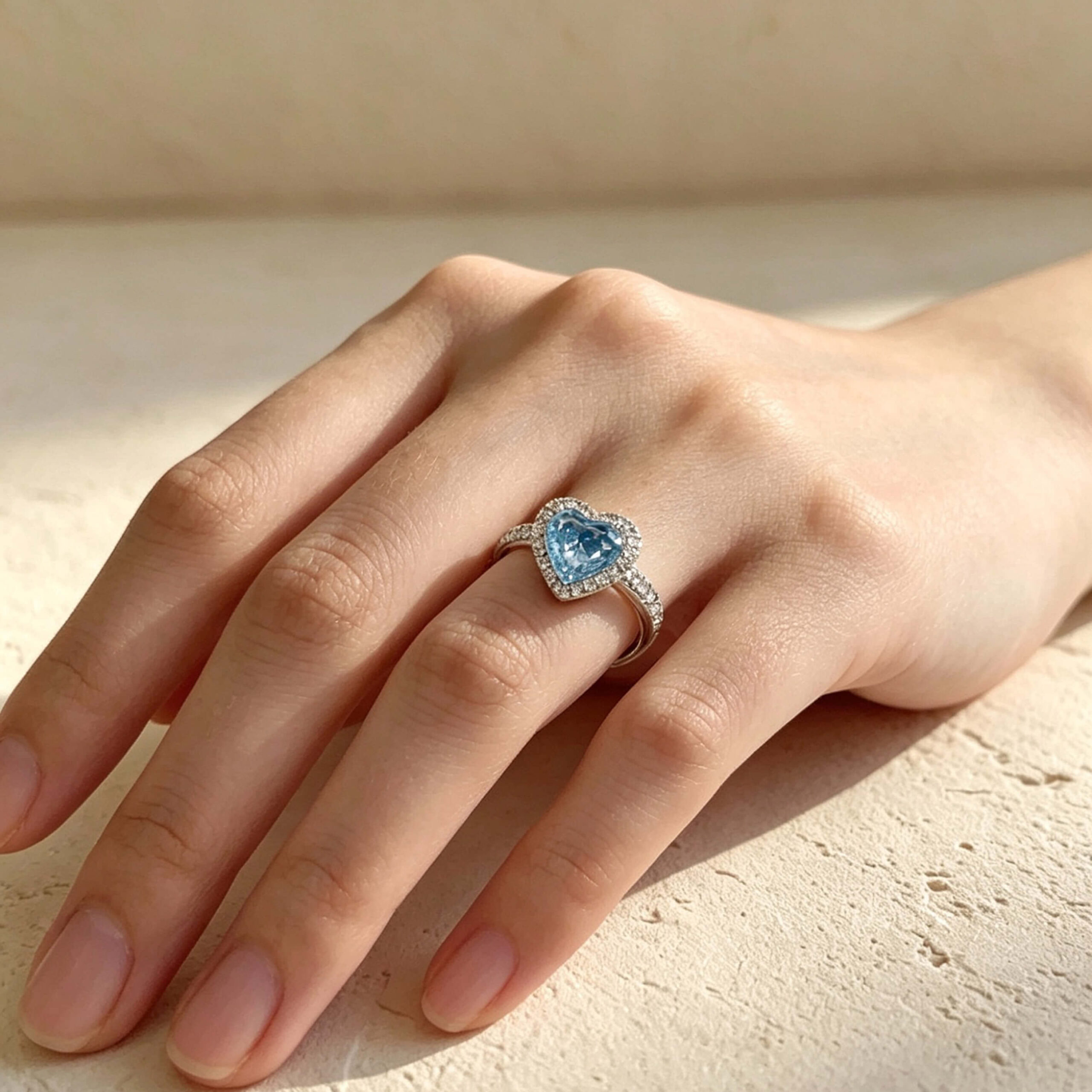 Halo setting heart cut lab grown blue diamond engagement ring Halo setting heart cut lab grown blue diamond engagement ring