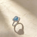 Halo setting heart cut lab grown blue diamond engagement ring 3 Halo setting heart cut lab grown blue diamond engagement ring