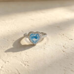 Halo setting heart cut lab grown blue diamond engagement ring 2 Halo setting heart cut lab grown blue diamond engagement ring