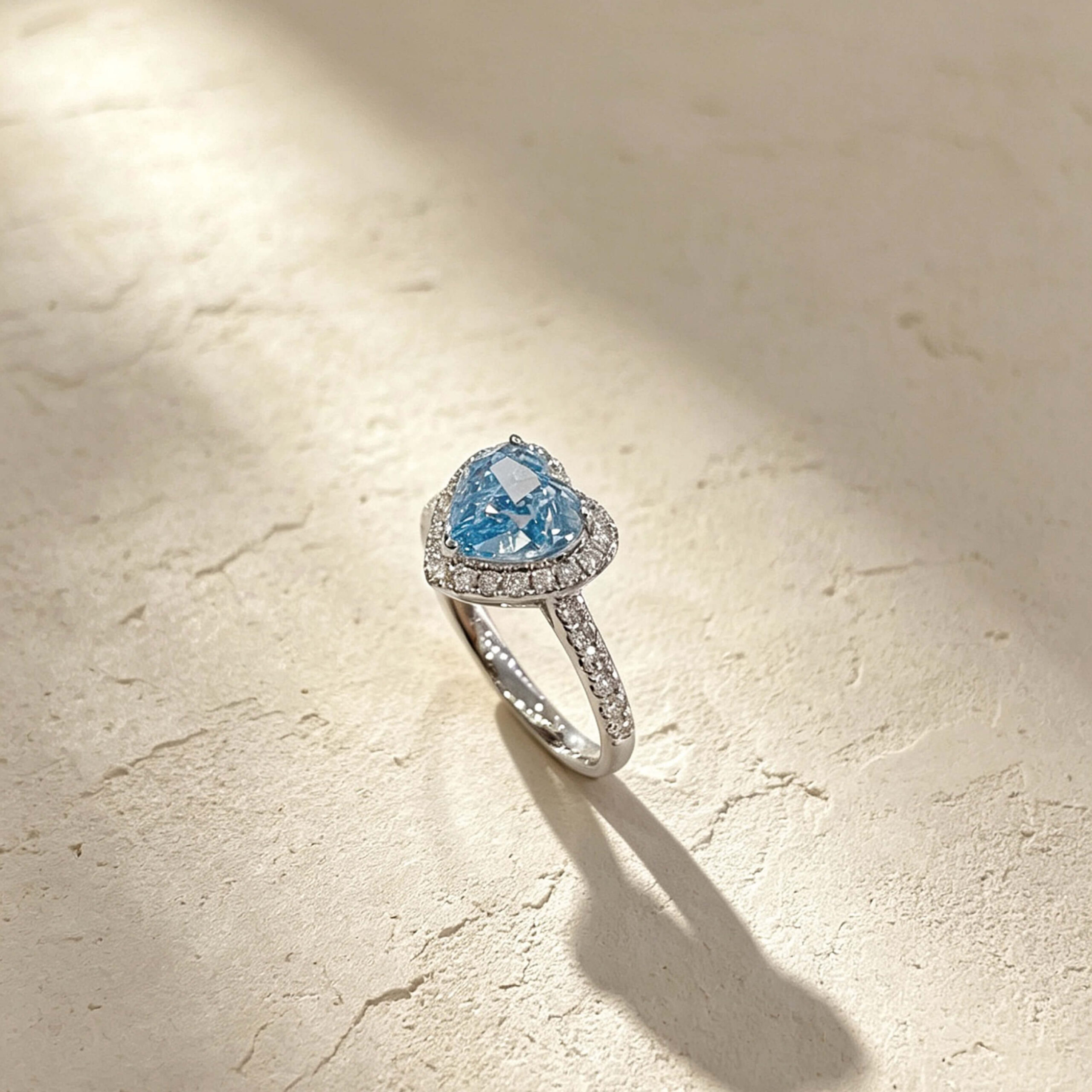 Halo setting heart cut lab grown blue diamond engagement ring Halo setting heart cut lab grown blue diamond engagement ring