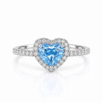Halo setting heart cut lab grown blue diamond engagement ring 1 Halo setting heart cut lab grown blue diamond engagement ring