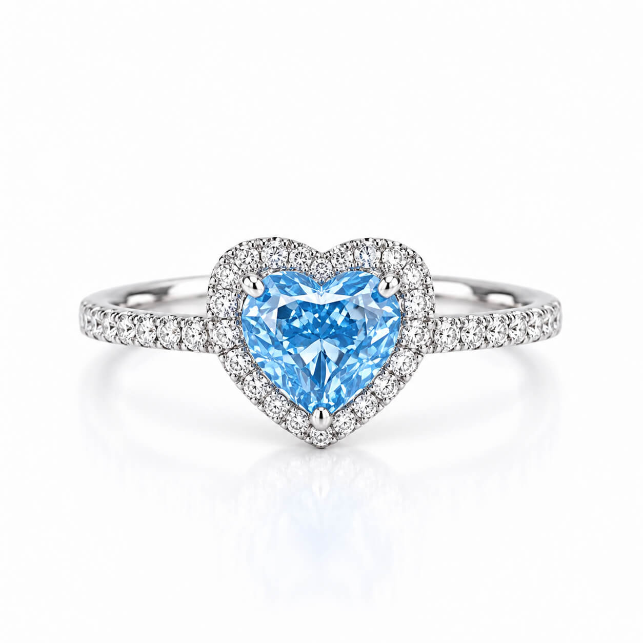 Halo setting heart cut lab grown blue diamond engagement ring Halo setting heart cut lab grown blue diamond engagement ring