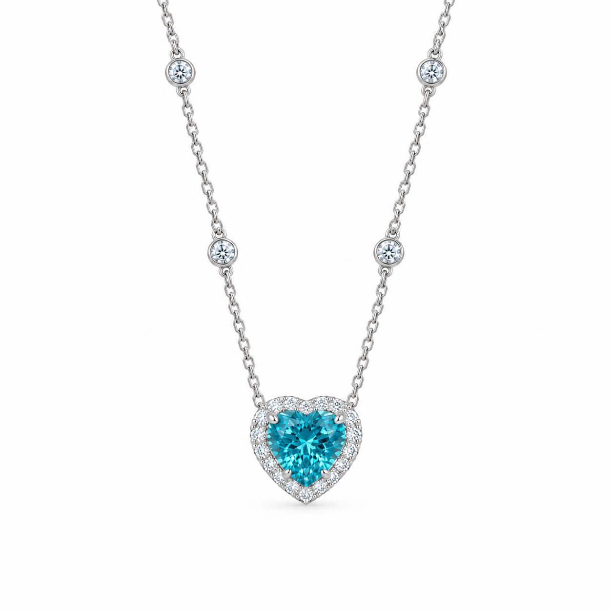 Halo setting heart cut lab grown paraiba pendant necklace Halo setting heart cut lab grown paraiba pendant necklace