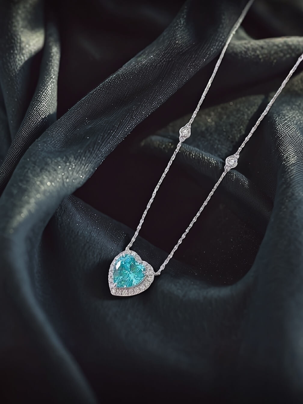 Halo setting heart cut lab grown paraiba pendant necklace Halo setting heart cut lab grown paraiba pendant necklace