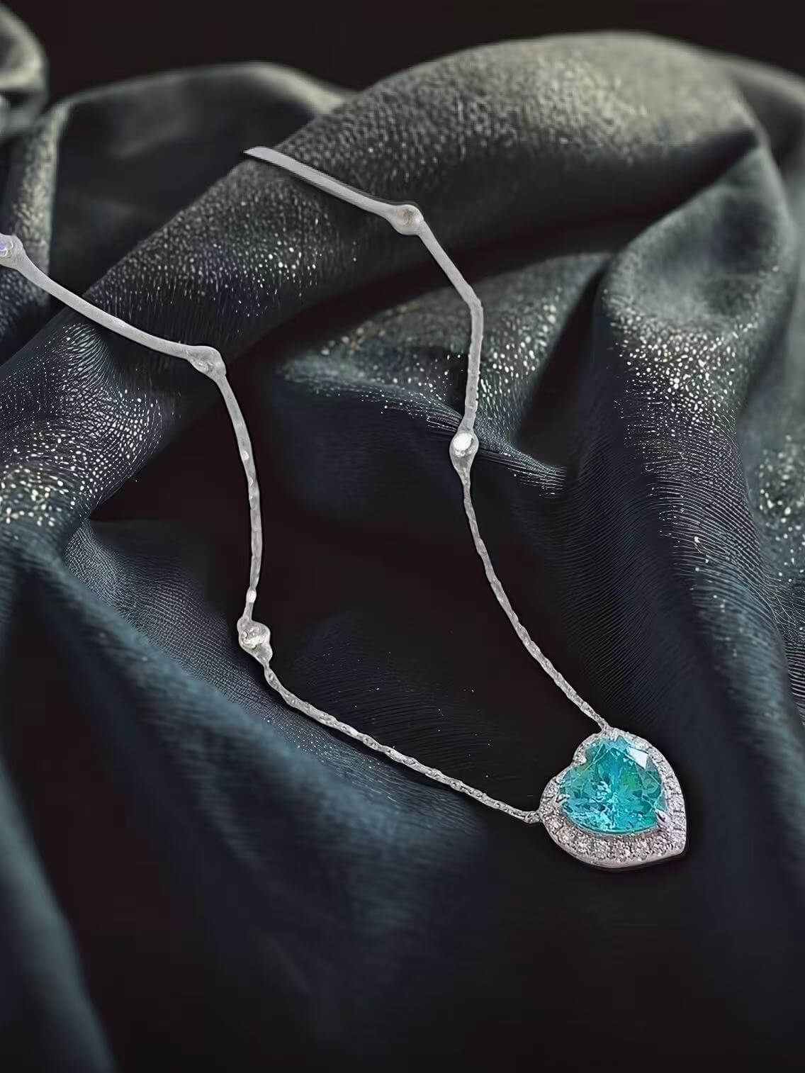 Halo setting heart cut lab grown paraiba pendant necklace Halo setting heart cut lab grown paraiba pendant necklace