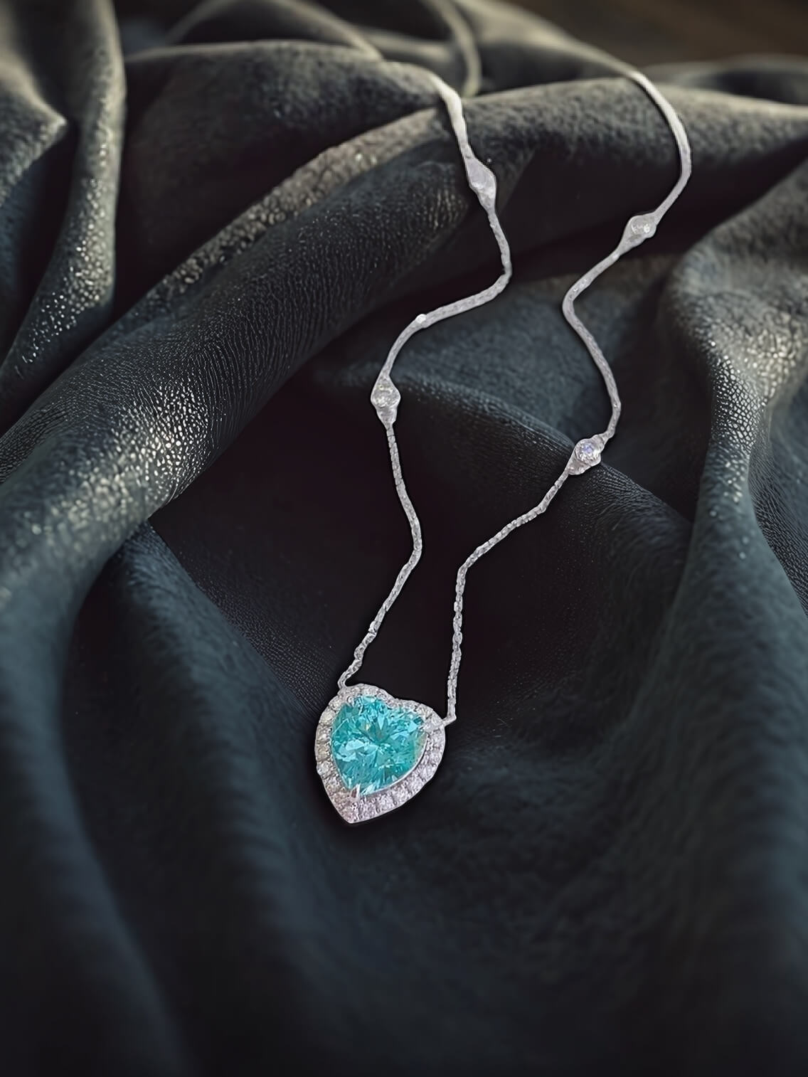 Halo setting heart cut lab grown paraiba pendant necklace Halo setting heart cut lab grown paraiba pendant necklace